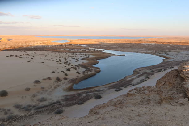 Ariel view of the magic lake in Fayoum desert in Egypt